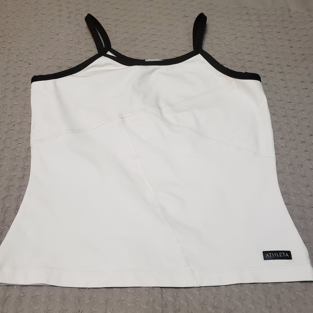 ATHLETA White & Black Contrast Tank Top with Built-In Shelf Bra Size M Made USA